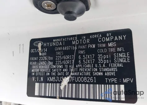 2015 Hyundai Tucson Limited/Se из США, поврежденный, VIN KM8JU3AG7FU008261